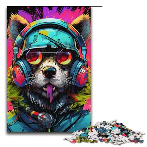 1000-teiliges Puzzle für Erwachsene, Kopfhörer, Hunde-Puzzle, lustiges Geschenk (Größe 38 x 26 cm) von WGLINGX