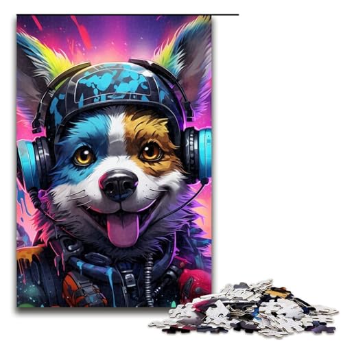 1000-teiliges Puzzle für Erwachsene, Kopfhörer, Hunde-Puzzle, lustiges Geschenk (Größe 50 x 75 cm) von WGLINGX