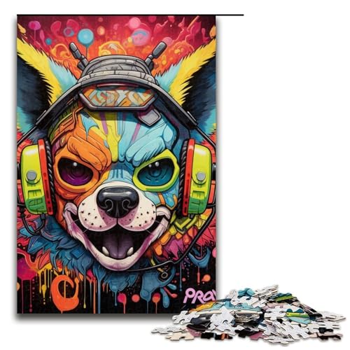 1000-teiliges Puzzle für Erwachsene, Kopfhörer, Hunde-Puzzle für Erwachsene, Holzpuzzle, Familien-Puzzlespiel (Größe 50 x 75 cm) von WGLINGX