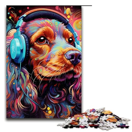 1000-teiliges Puzzle für Erwachsene, Kopfhörer, Hunde-Puzzle für Erwachsene, Holzpuzzle, Familien-Puzzlespiel (Größe 50 x 75 cm) von WGLINGX