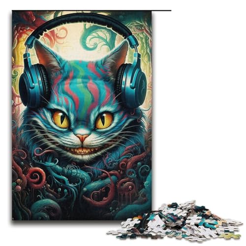 1000-teiliges Puzzle für Erwachsene, Kopfhörer, Katzen-Puzzlespiel, Weihnachtswunschliste mit Weihnachtsmann (Größe 38 x 26 cm) von WGLINGX