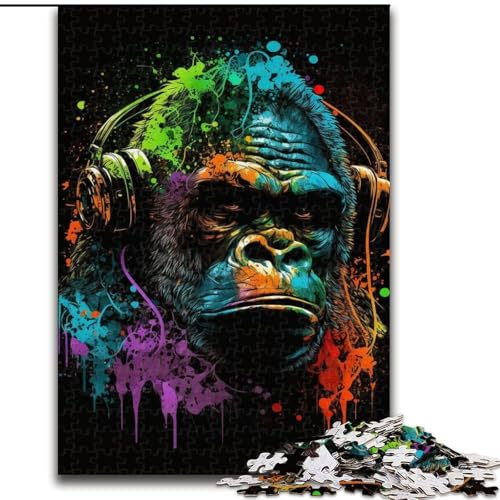 1000-teiliges Puzzle für Erwachsene, Kopfhörer, Schimpanse, 1000-teiliges Puzzle-Geschenk, ideal für Familienspaß Feiertage, Geburtstage (Größe 26x38cm) von WGLINGX