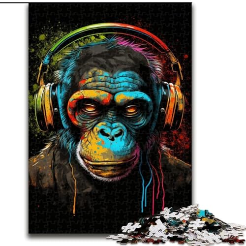1000-teiliges Puzzle für Erwachsene, Kopfhörer, Schimpansen-Puzzle für Erwachsene, 1000 Teile, ideales Urlaubs- oder Geburtstagsgeschenk, Partyspiel-Spielzeug (Größe 50x75cm) von WGLINGX