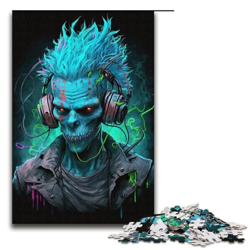 1000-teiliges Puzzle für Erwachsene, Kopfhörer, Totenkopf, Lernspiele für Zuhause, DIY-Spielzeug, Geburtstagsgeschenk, Geschenke (Größe 38 x 26 cm) von WGLINGX