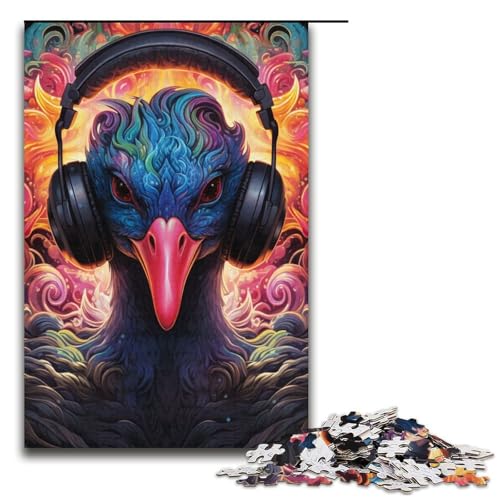 1000-teiliges Puzzle für Erwachsene, Kopfhörer, schwarzer Schwan, DIY-Puzzle, Spielzeug, Weihnachts- und Geburtstagsgeschenk für Teenager ab 14 Jahren (Größe 38 x 26 cm) von WGLINGX