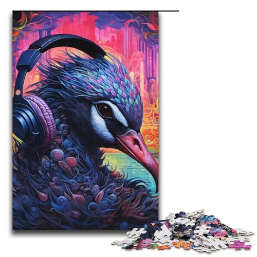 1000-teiliges Puzzle für Erwachsene, Kopfhörer, schwarzer Schwan, DIY-Puzzle, Spielzeug, Weihnachts- und Geburtstagsgeschenk für Teenager ab 14 Jahren (Größe 38 x 26 cm) von WGLINGX