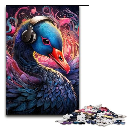 1000-teiliges Puzzle für Erwachsene, Kopfhörer, schwarzer Schwan, Lernspielzeug, perfekte Dekoration (Größe 50 x 75 cm) von WGLINGX