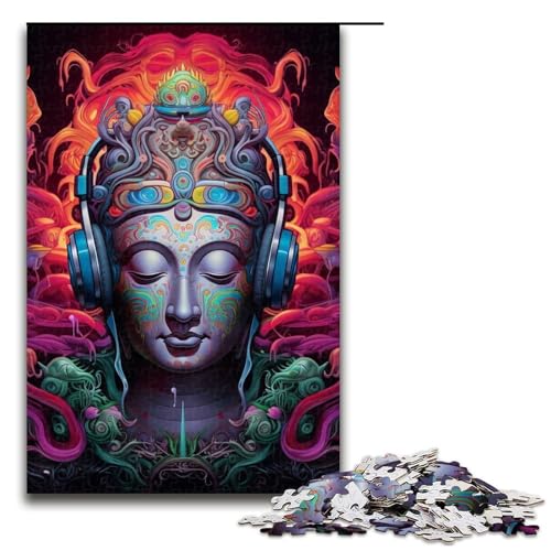 1000-teiliges Puzzle für Erwachsene, Kopfhörer-Buddha-Statue, anspruchsvolles Spielpuzzle, Weihnachts- und Geburtstagsgeschenk für Teenager ab 14 Jahren (Größe 50 x 75 cm) von WGLINGX