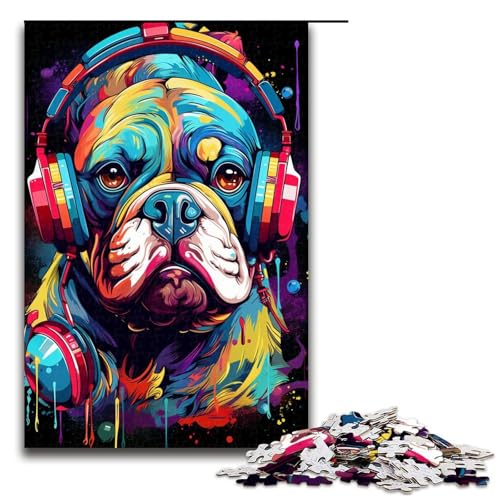 1000-teiliges Puzzle für Erwachsene, Kopfhörer-Bulldogge, Lernspiele für Zuhause, DIY-Spielzeug, Geburtstagsgeschenk, Geschenke (Größe 50 x 75 cm) von WGLINGX