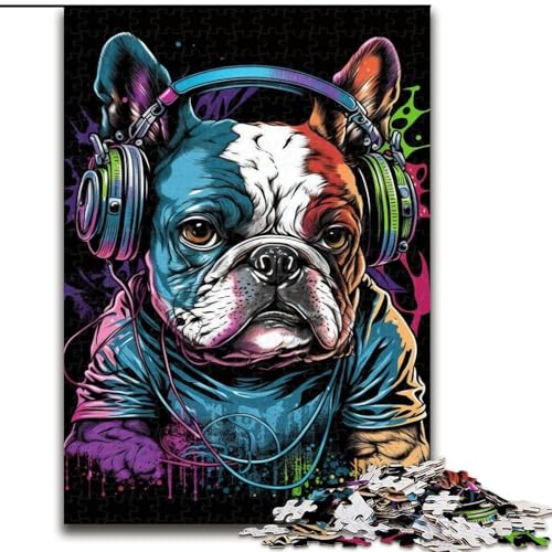 1000-teiliges Puzzle für Erwachsene, Kopfhörer-Bulldoggen-Puzzle aus Pappe für Erwachsene für Geburtstage, Feiertage und besondere Anlässe (Größe 26x38cm) von WGLINGX