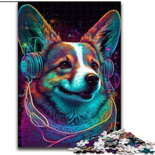 1000-teiliges Puzzle für Erwachsene, Kopfhörer-Corgi, 1000-teiliges Puzzle, Denksportspiel für Teenager, Familienspieleabend (Größe 26x38cm) von WGLINGX