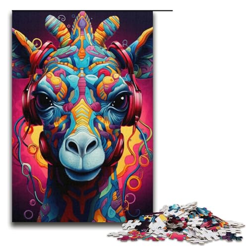 1000-teiliges Puzzle für Erwachsene, Kopfhörer-Giraffe, DIY-Puzzle-Spielzeug, Weihnachts- und Geburtstagsgeschenk für Teenager ab 14 Jahren (Größe 38 x 26 cm) von WGLINGX