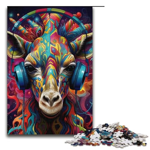1000-teiliges Puzzle für Erwachsene, Kopfhörer-Giraffe, Lernspiel für Geburtstag, Weihnachten (Größe 38 x 26 cm) von WGLINGX