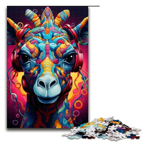 1000-teiliges Puzzle für Erwachsene, Kopfhörer-Giraffe, Puzzle, Wanddekoration, Geburtstagsgeschenk, Geschenke, Wandkunst (Größe 50 x 75 cm) von WGLINGX