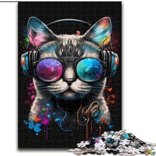 1000-teiliges Puzzle für Erwachsene, Kopfhörer-Katzen-Puzzle, 1000 Teile für Erwachsene, einzigartige DIY-Heimdekorations-Geschenkidee (Größe 50x75cm) von WGLINGX