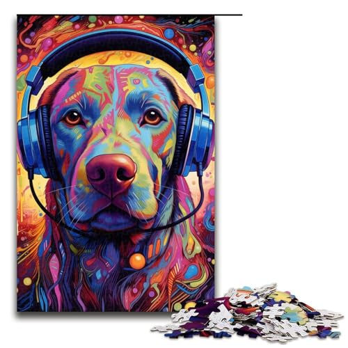 1000-teiliges Puzzle für Erwachsene, Labrador-Kopfhörer-Puzzle als Geschenk (Größe 50 x 75 cm) von WGLINGX