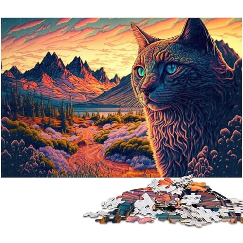 1000-teiliges Puzzle für Erwachsene, Landschafts-Katzen-Puzzle – anspruchsvolles Spiel, jedes Teil ist einzigartig – anspruchsvolles, unterhaltsames Spiel für die ganze Familie (Größe 38 x 26 cm) von WGLINGX