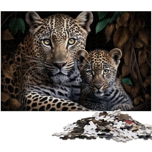 1000-teiliges Puzzle für Erwachsene, Leopard mit Jungtier, Puzzles für Holzpuzzles, Spielzeug, Denkspiel (Größe 50 x 75 cm) von WGLINGX