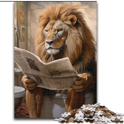 1000-teiliges Puzzle für Erwachsene, Löwe liest Zeitung, Holzpuzzle, pädagogisches und unterhaltsames Indoor-Spiel für die Heimdekoration (Größe 38x26cm) von WGLINGX