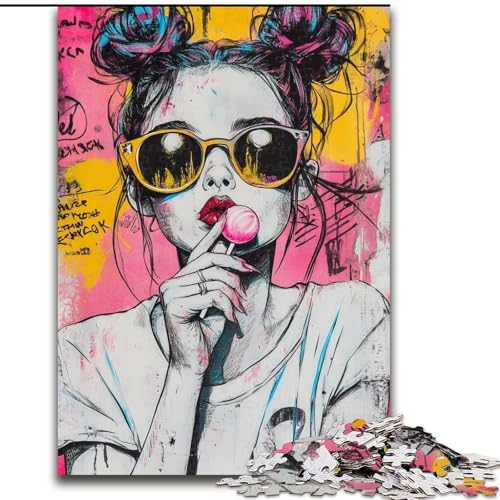 1000-teiliges Puzzle für Erwachsene, Mädchen mit Sonnenbrille, Puzzle für Erwachsene, 1000 Teile, ideales Urlaubs- oder Geburtstagsgeschenk, Partyspielspielzeug (Größe 26x38cm) von WGLINGX