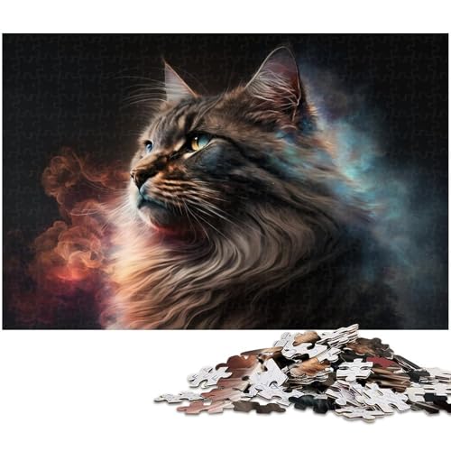 1000-teiliges Puzzle für Erwachsene, Maine-Coon-Nebel-Puzzle für Erwachsene, Holzpuzzle, dekomprimierendes intellektuelles Lernspielzeug (Größe 50 x 75 cm) von WGLINGX