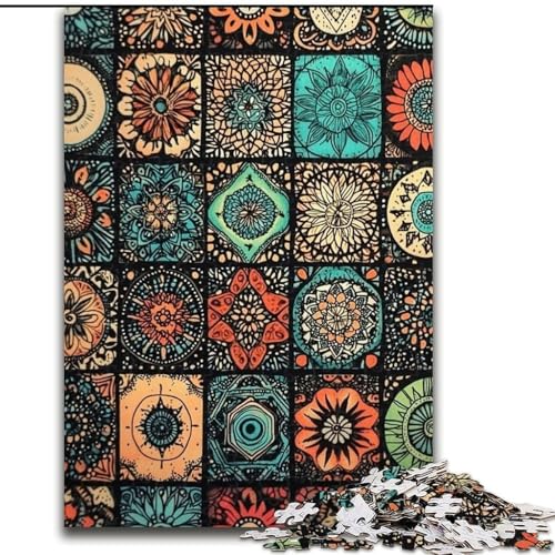 1000-teiliges Puzzle für Erwachsene, Mandala-Blumen-Collage-Puzzles für Erwachsene, pädagogisches und unterhaltsames Indoor-Spiel zur Heimdekoration (Größe 26x38cm) von WGLINGX