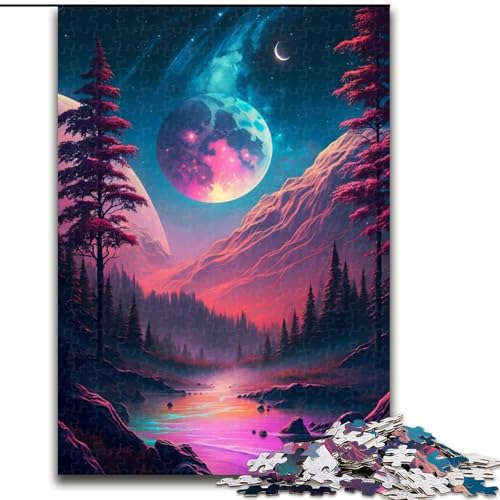 1000-teiliges Puzzle für Erwachsene, Mondlicht im Fluss, Puzzle 1000 Teile für Erwachsene, Spielzeug, Geschenk, pädagogisch wertvoll, intellektuell, entspannend, lustiges Familienspiel, Größe 50x75cm von WGLINGX
