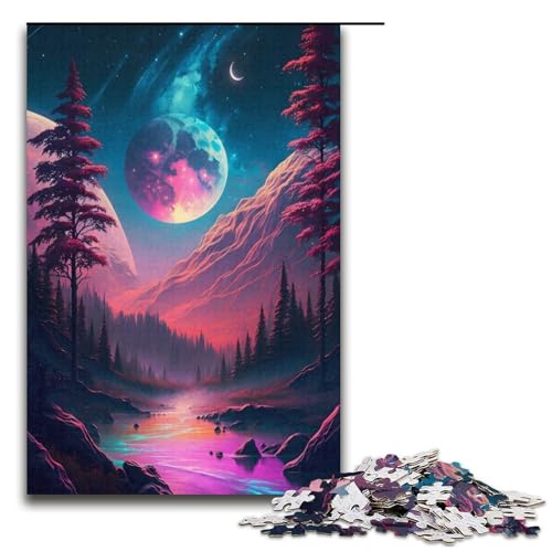 1000-teiliges Puzzle für Erwachsene, Mondlicht im Fluss, Spielzeug, Lernspiele, Stressabbau, Analyse und Logik (Größe 38 x 26 cm) von WGLINGX