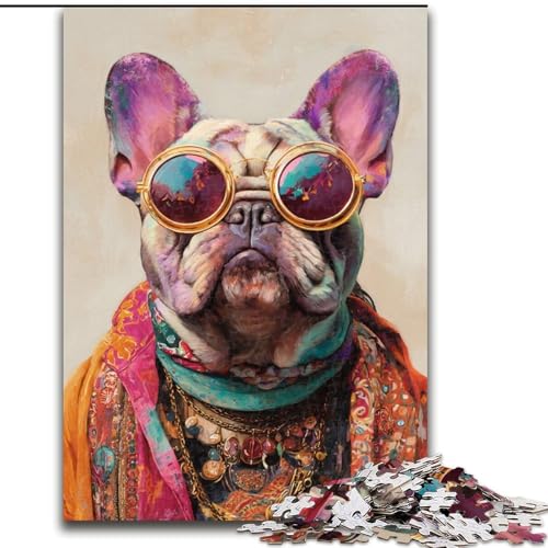 1000-teiliges Puzzle für Erwachsene, Mops-Ölgemälde, anspruchsvolle Puzzles, Kunstwerk-Dekor, Intelligenzspielzeug für Familien-Indoor-Spiele (Größe 50x75cm) von WGLINGX
