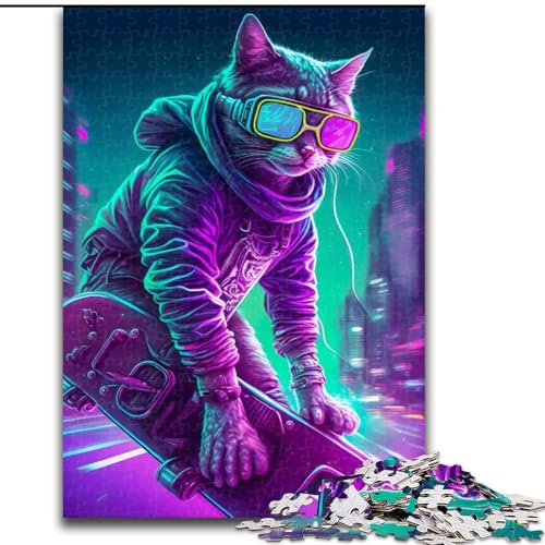 1000-teiliges Puzzle für Erwachsene, Motiv: Coole Katze, Mensch, Puzzle für Erwachsene, 1000 Teile, Lernspielzeug, Größe 50x75cm von WGLINGX
