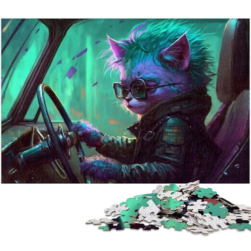 1000-teiliges Puzzle für Erwachsene, Mysteriöser Katzentreiber, Puzzle für Erwachsene, Holzpuzzle, dekomprimierendes intellektuelles Lernspielzeug (Größe 50 x 75 cm) von WGLINGX