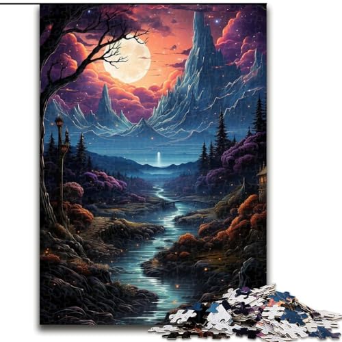 1000-teiliges Puzzle für Erwachsene, Neon-Alien-Landschaft, Holzpuzzle für Erwachsene, anspruchsvolles DIY-Denkspiel, interaktive Familienaktivität (Größe 26x38cm) von WGLINGX