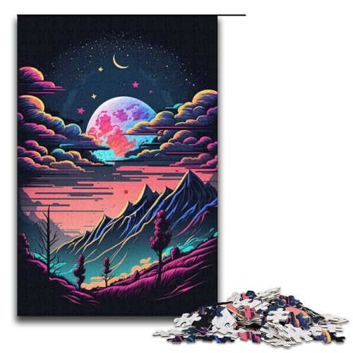 1000-teiliges Puzzle für Erwachsene, Neon-Berg-Cartoon-Puzzle, tolles Geschenk für Spiele (Größe 38 x 26 cm) von WGLINGX