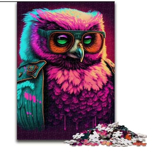 1000-teiliges Puzzle für Erwachsene, Neon-Eulen-Puzzle, 1000 Teile für Erwachsene, Spielzeug, Geschenk, pädagogisches intellektuelles Entspannungsspiel, lustiges Familienspiel, Größe 50x75cm von WGLINGX