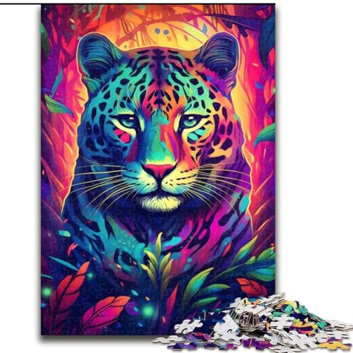 1000-teiliges Puzzle für Erwachsene, Neon-Ozelot, Puzzle 1000 Teile für Erwachsene, Spielzeug, Geschenk, pädagogisches, intellektuelles, entspannendes Spaßspiel für die ganze Familie, Größe 50x75cm von WGLINGX