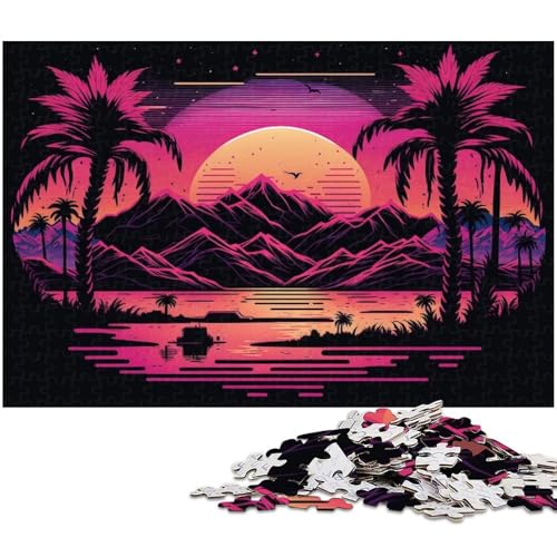 1000-teiliges Puzzle für Erwachsene, Neon-Retro-Landschaft, Puzzles für Holzpuzzles, Spielzeug, Denkspiel (Größe 50 x 75 cm) von WGLINGX