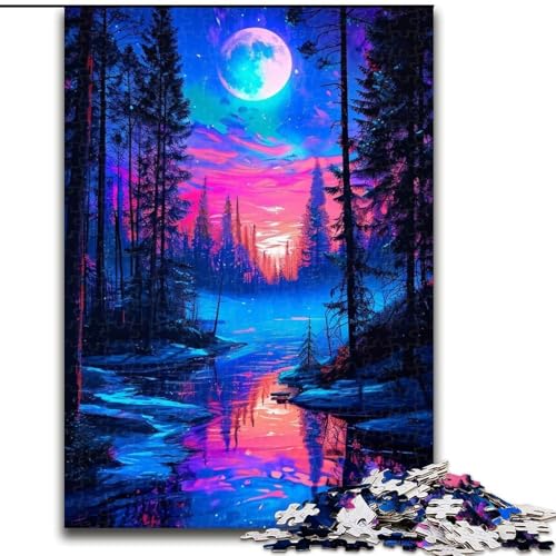 1000-teiliges Puzzle für Erwachsene, Neon-Winternatur, Holzpuzzle, anspruchsvolles Denkspiel für Teenager, Spaß für den Familienspieleabend (Größe 26x38cm) von WGLINGX