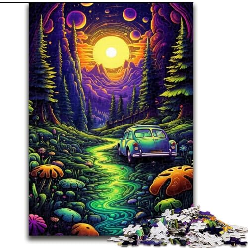 1000-teiliges Puzzle für Erwachsene, Neonauto in der Natur, Holzpuzzle für Erwachsene, anspruchsvolles DIY-Denkspiel, interaktive Familienaktivität (Größe 50x75cm) von WGLINGX