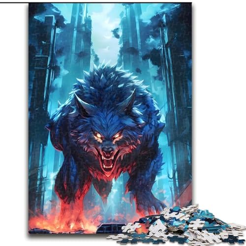 1000-teiliges Puzzle für Erwachsene, Night City Wolf, Puzzles für Erwachsene, 1000 Teile, Lernspielzeug, Größe 26x38cm von WGLINGX