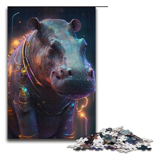 1000-teiliges Puzzle für Erwachsene, Nilpferd-Malpuzzle – anspruchsvolles Spiel, jedes Teil ist einzigartig – anspruchsvolles, unterhaltsames Spiel für die ganze Familie (Größe 38 x 26 cm) von WGLINGX