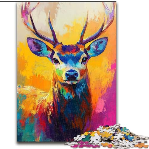1000-teiliges Puzzle für Erwachsene, Ölgemälde mit Hirschen, Puzzles für Erwachsene, pädagogisches und unterhaltsames Indoor-Spiel zur Heimdekoration (Größe 26x38cm) von WGLINGX