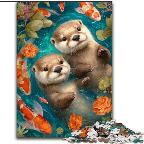 1000-teiliges Puzzle für Erwachsene, Otterpaar, Holzpuzzle für Erwachsene, Geburtstage, Weihnachten, Halloween, Erntedankfest, Ostern (Größe 50x75cm) von WGLINGX