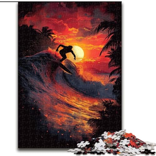 1000-teiliges Puzzle für Erwachsene, Ozean-Surfen, Holzpuzzle für Erwachsene, anspruchsvolles DIY-Denkspiel, interaktive Familienaktivität (Größe 26x38cm) von WGLINGX