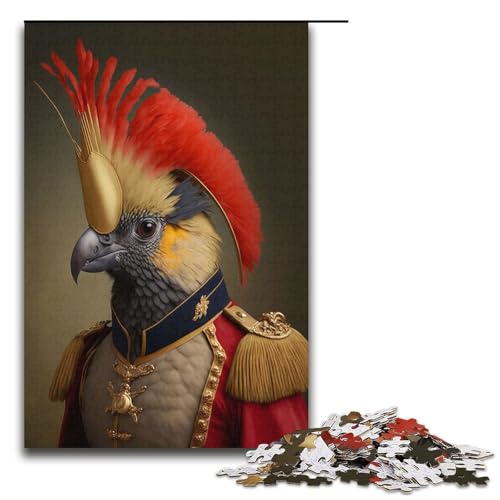 1000-teiliges Puzzle für Erwachsene, Papagei in Militäruniform, Puzzle für Erwachsene, Papierpuzzle, tolle Geschenke zu Weihnachten (Größe 38 x 26 cm) von WGLINGX