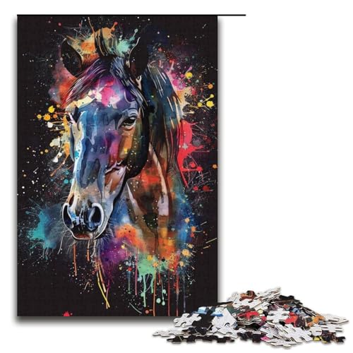 1000-teiliges Puzzle für Erwachsene, Pferd-Aquarell-Puzzle – anspruchsvolles Spiel, jedes Teil ist einzigartig – anspruchsvolles, unterhaltsames Spiel für die ganze Familie (Größe 38 x 26 cm) von WGLINGX