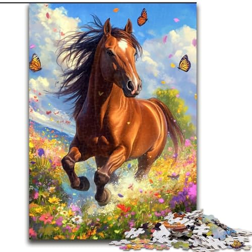 1000-teiliges Puzzle für Erwachsene, Pferd zwischen Blumen, Puzzles für Erwachsene, pädagogisches und unterhaltsames Indoor-Spiel zur Heimdekoration (Größe 26x38cm) von WGLINGX