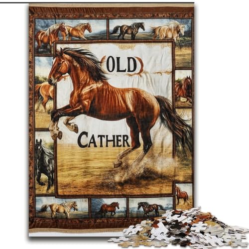 1000-teiliges Puzzle für Erwachsene, Pferdecollage, Holzpuzzle für Erwachsene, Geburtstage, Weihnachten, Halloween, Erntedankfest, Ostern (Größe 50x75cm) von WGLINGX