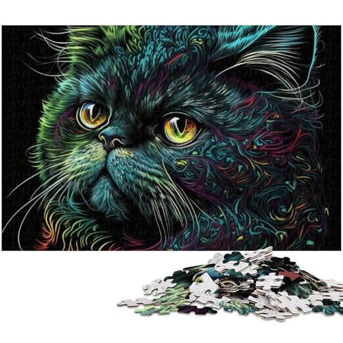 1000-teiliges Puzzle für Erwachsene, Porträt Einer schönen Katze, Puzzles für Holzpuzzles, Spielzeug, Denkspiel (Größe 50 x 75 cm) von WGLINGX