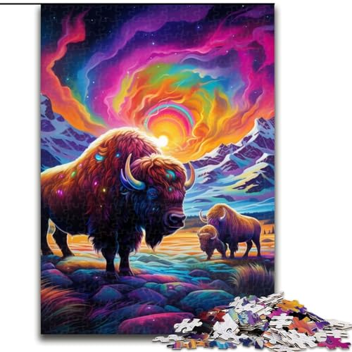 1000-teiliges Puzzle für Erwachsene, Psychedelic Buffalo Puzzles 1000 Teile für Erwachsene, Familienspaß zum Basteln, perfekt für Geburtstage, Feiertage (Größe 26x38cm) von WGLINGX