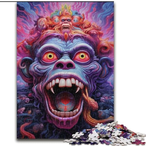 1000-teiliges Puzzle für Erwachsene, Psychedelic Monkey Puzzles 1000 Teile für Erwachsene, Familienspaß zum Basteln, perfekt für Geburtstage, Feiertage (Größe 50x75cm) von WGLINGX